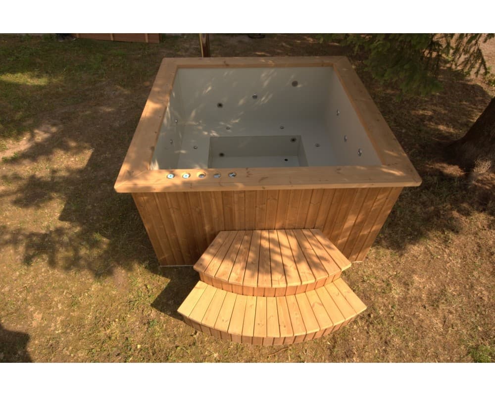 Firkantet spabad 180 × 180 cm med termotræsbeklædning image 3