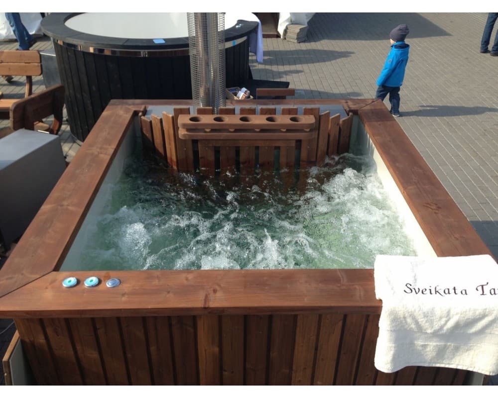 Square Plastic Hot Tub with Thermowood Cladding image 1